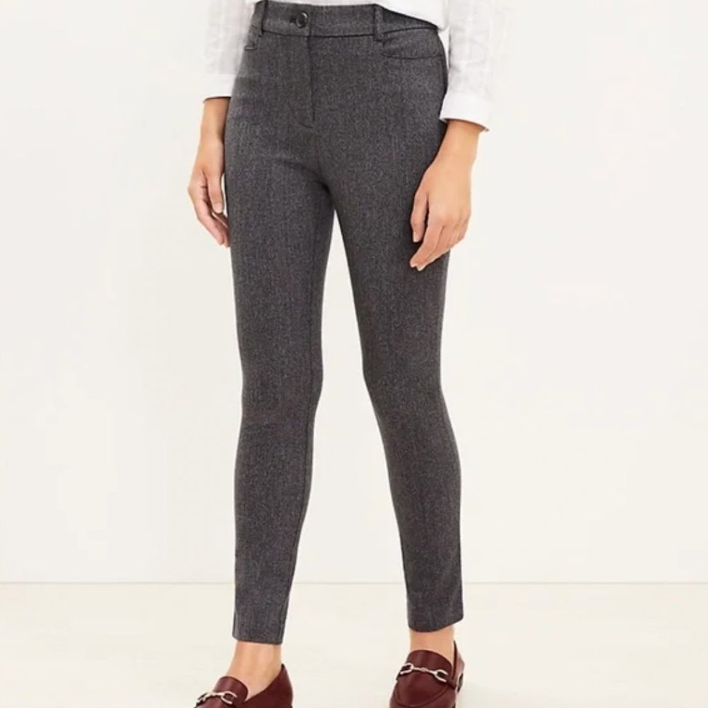 Loft Sutton Skinny black/gray textured pants front and back pockets size 14